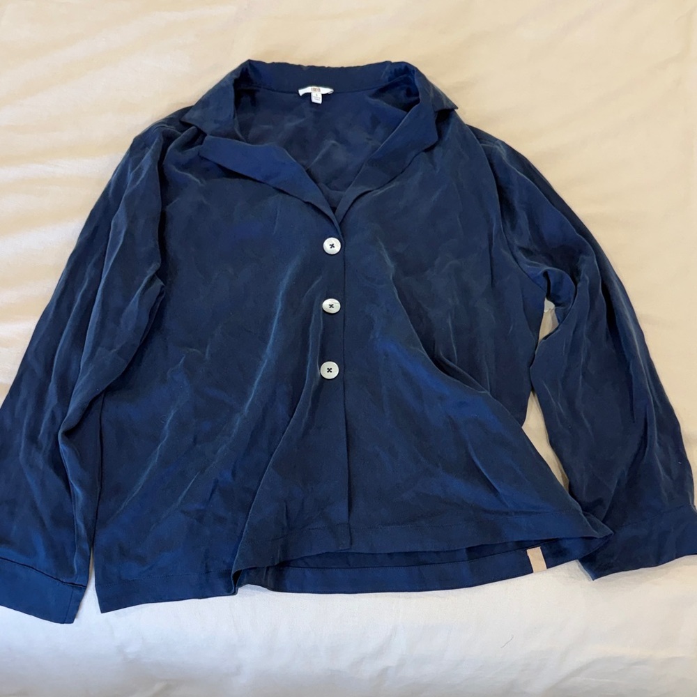 Navy Lunya Silk PJ Shirt